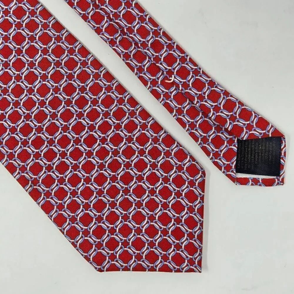 BROOKS BROTHERS MAKERS MERCHANTS SILK TIE RED BLUE WHITE RING PATTERN 3.5" X 59"